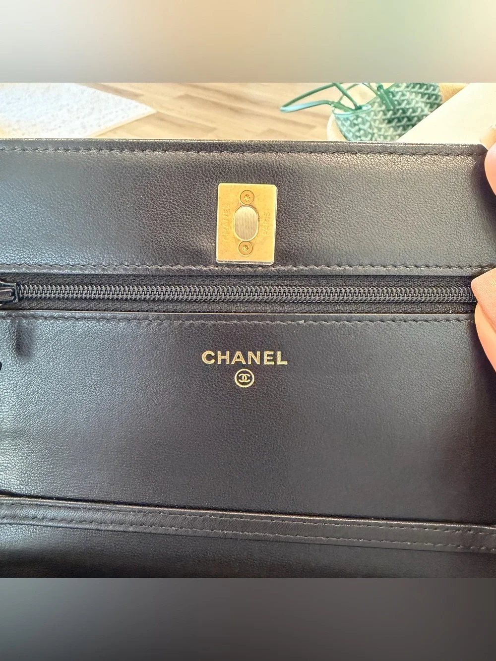 CHANEL Black Quilted Leather Crossbody with Gold CC